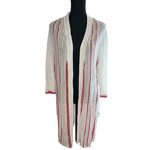 Alfani Sweaters - ALFANI Sheer White Open Cardigan with Red Stripes